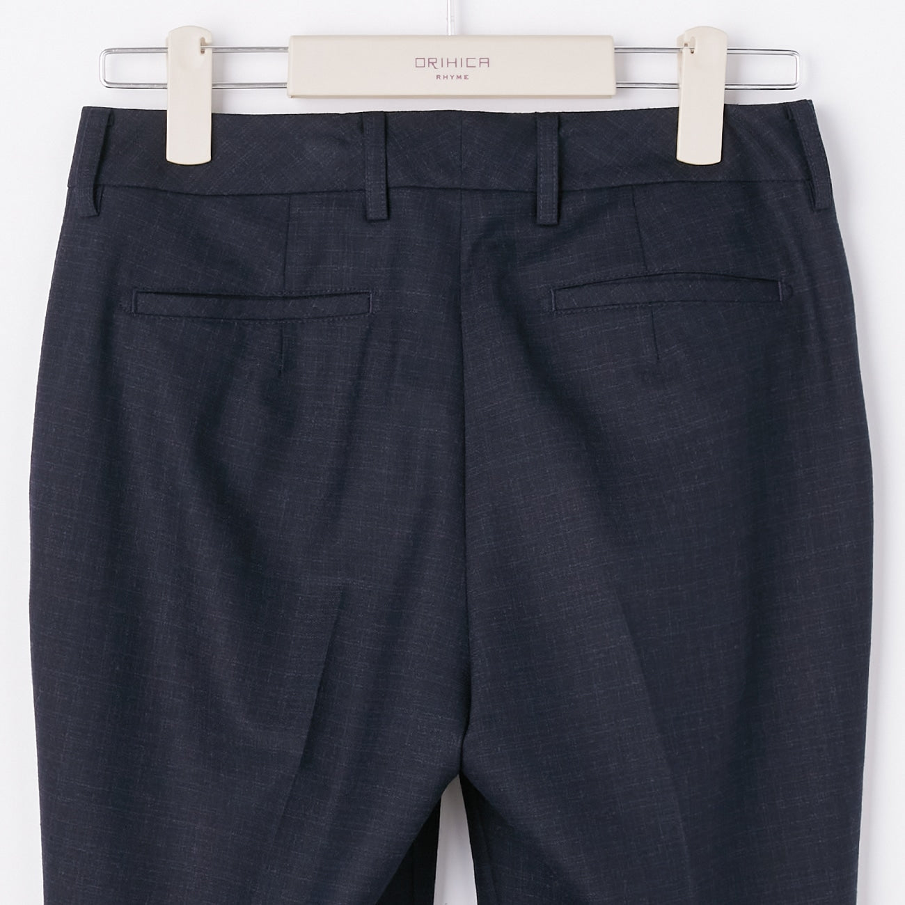 可机洗弹力羊毛磨毛格纹锥形裤 -深蓝