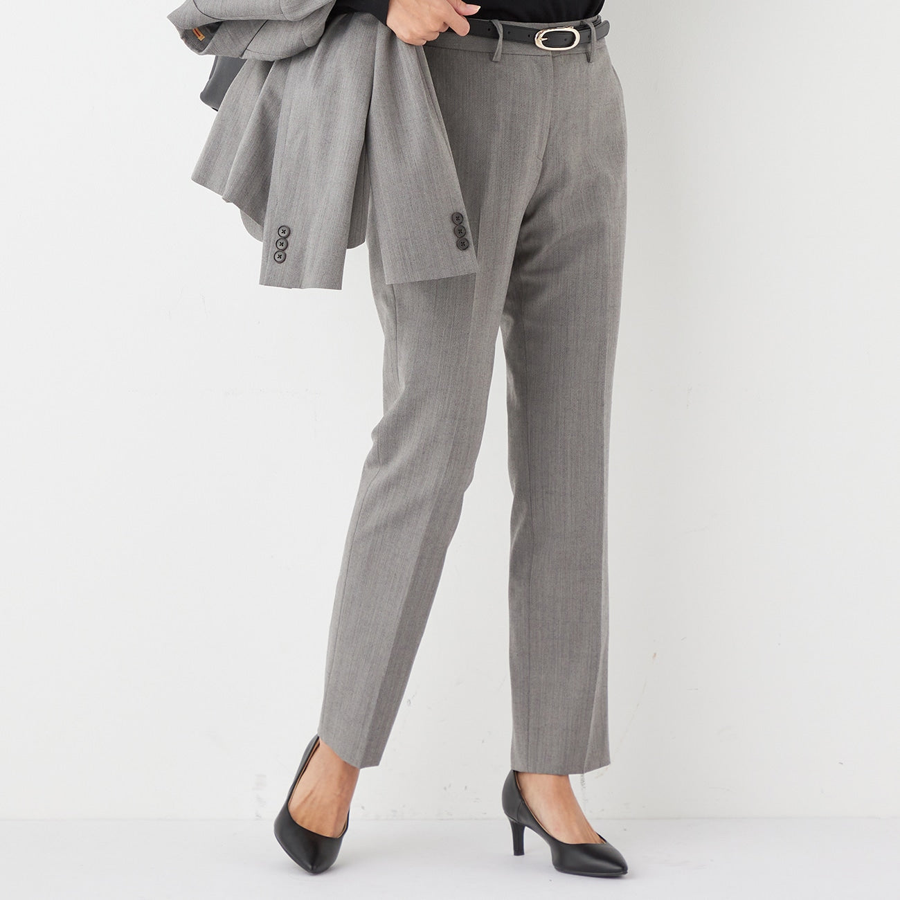 可机洗弹力羊毛磨毛鱼骨纹 锥形裤 - 米色_27