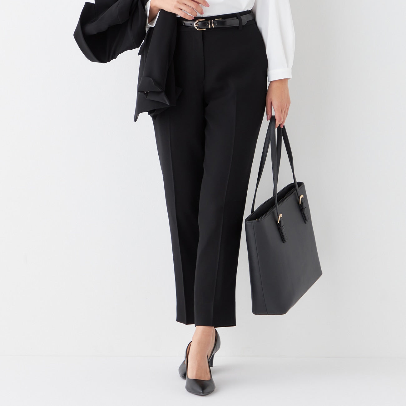 THE THIRD SUITS Double Cloth Cropped Pants - Black_19