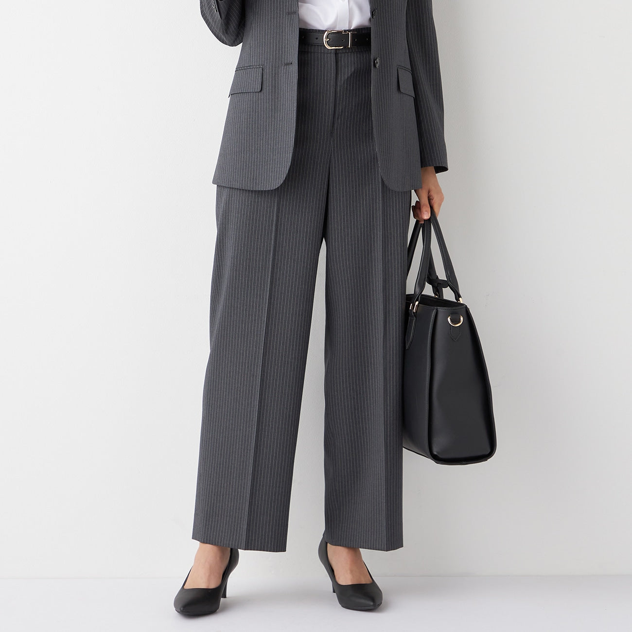 LUXE Line REDA Stripe Wide Pants - Medium Gray_17