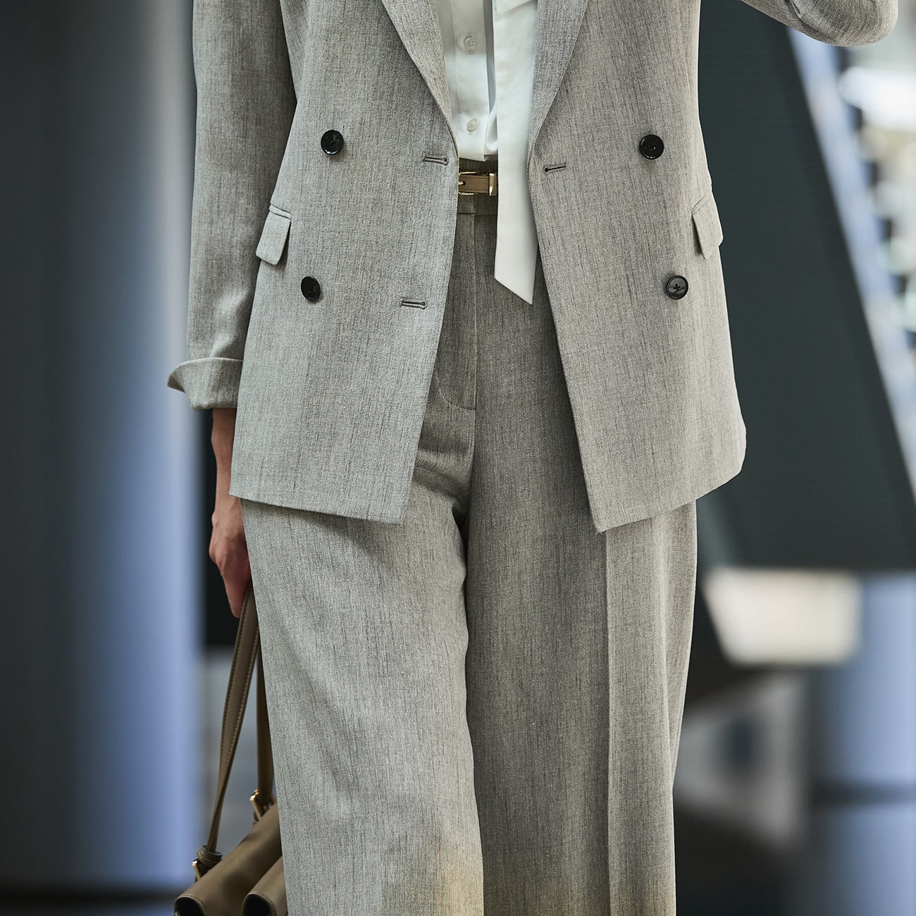 THE THIRD SUITS Shark Skin Wide Pants - Beige_19