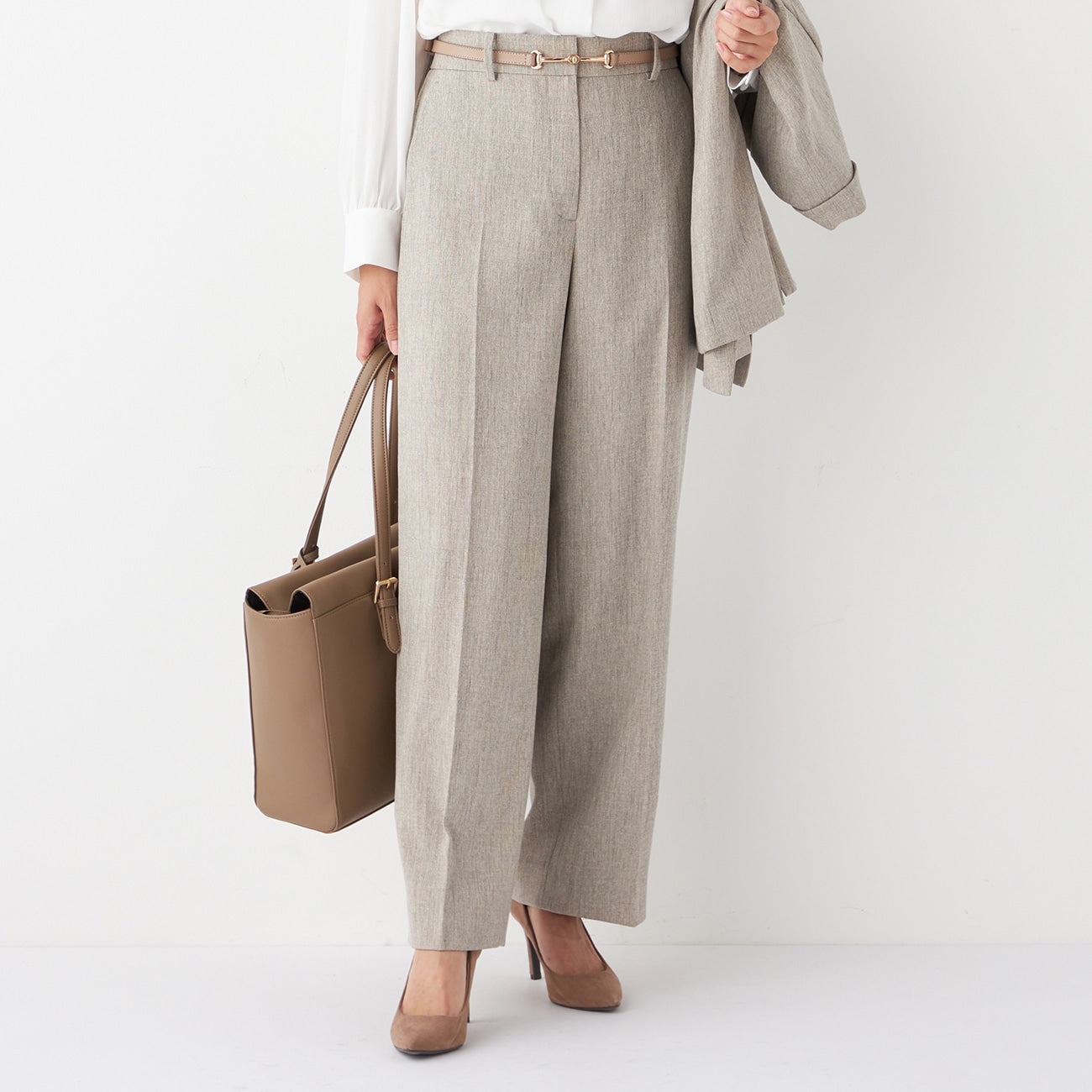 THE THIRD SUITS Shark Skin Wide Pants - Beige_18