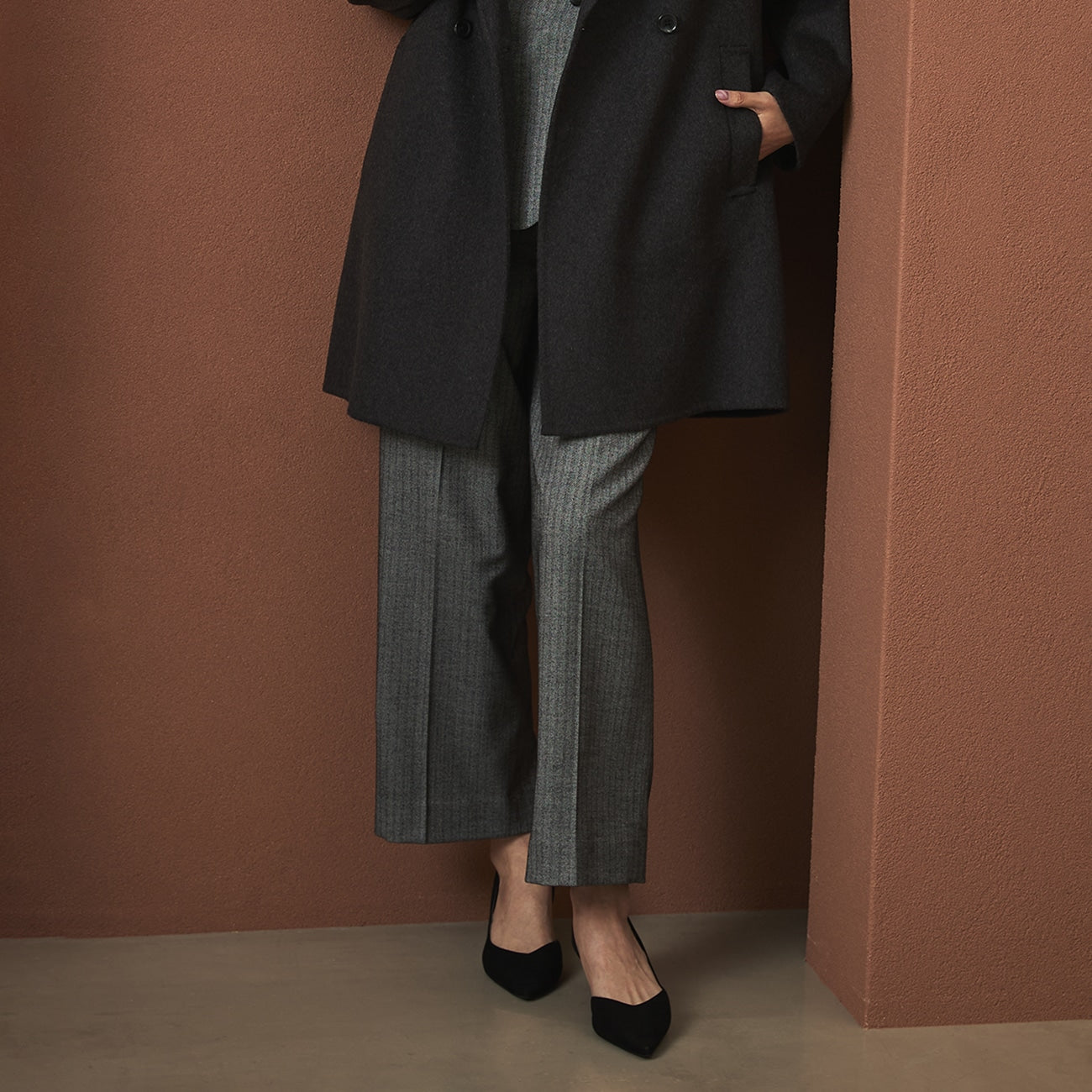 THE THIRD SUITS Herringbone Wide Pants - Medium Gray_20