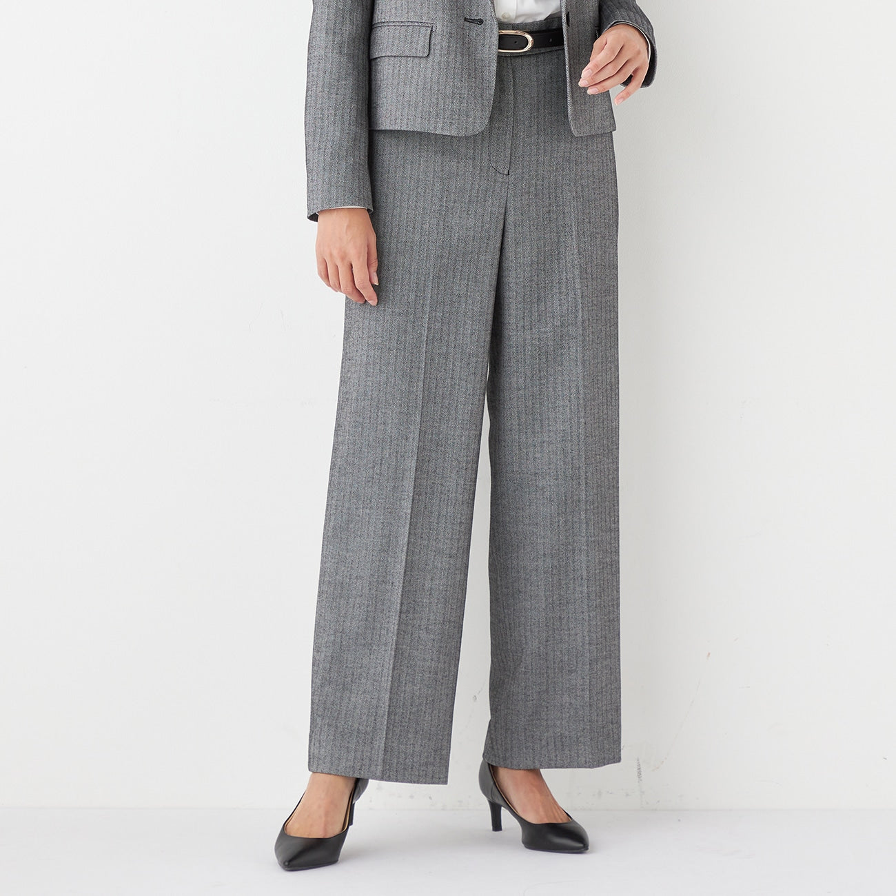 THE THIRD SUITS Herringbone Wide Pants - Medium Gray_21