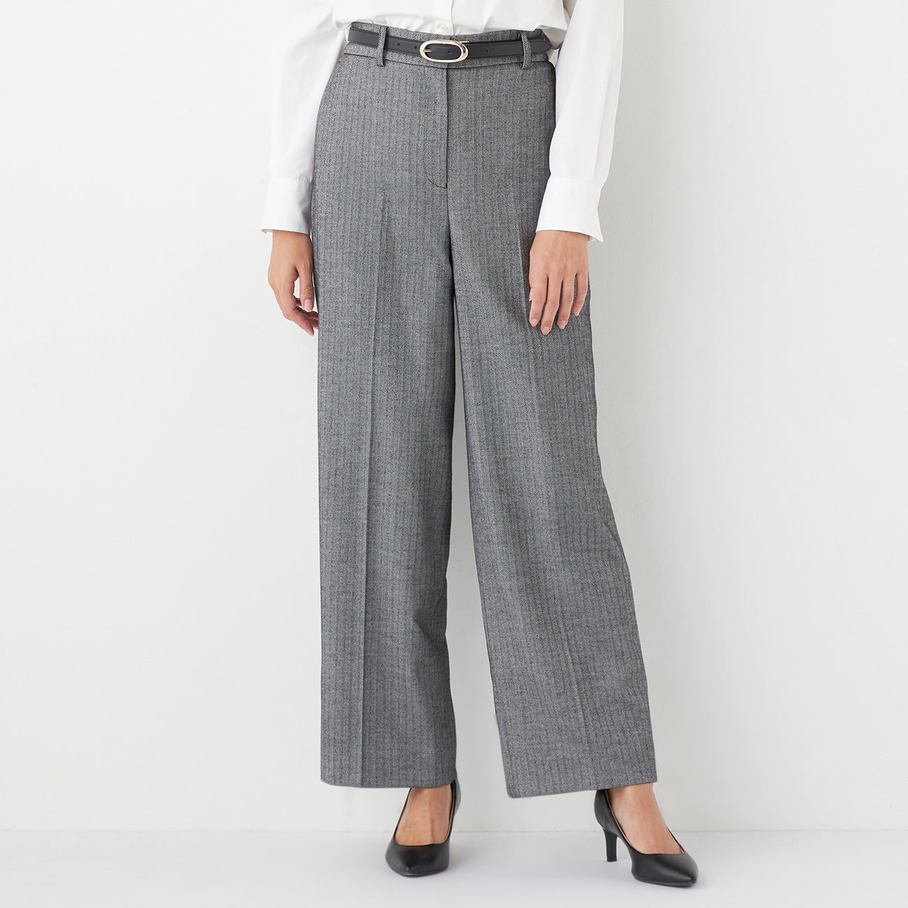 THE THIRD SUITS Herringbone Wide Pants - Medium Gray_22