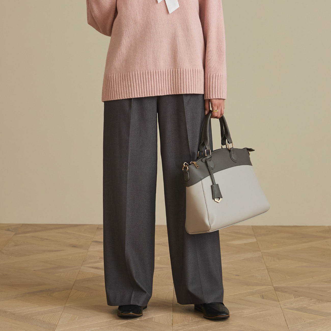 Flamingo Pleated Wide Pants - Gray Beige_13