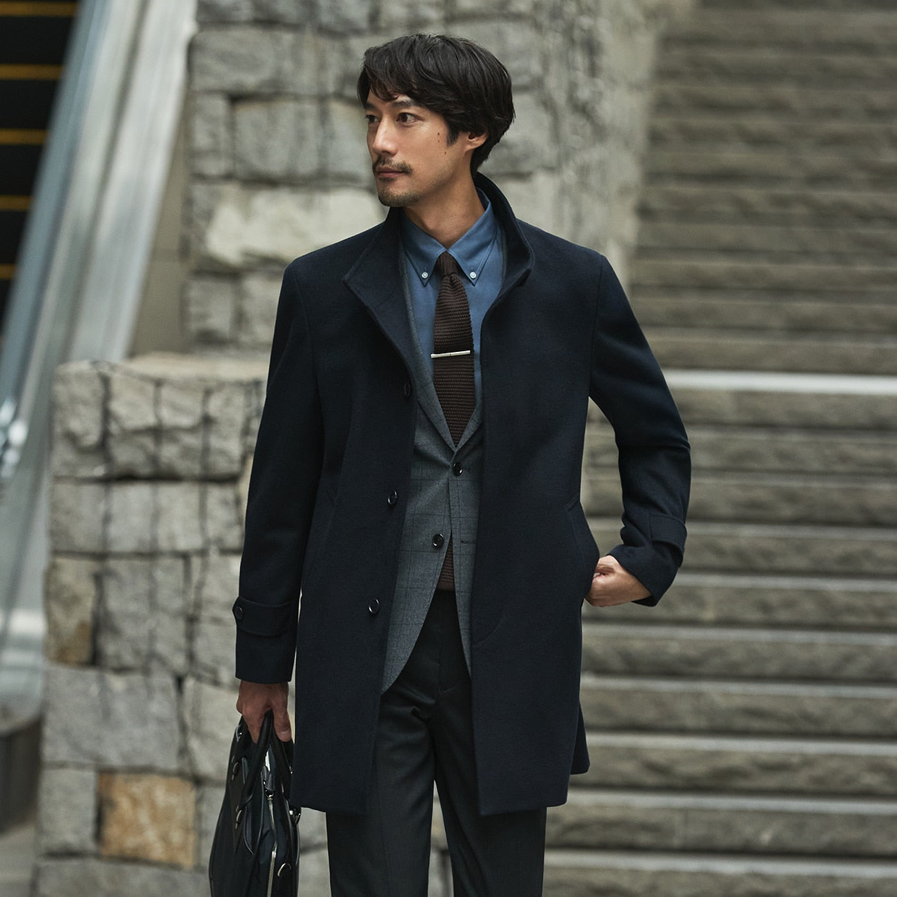 Business Casual Stand Collar Coat - Navy_12