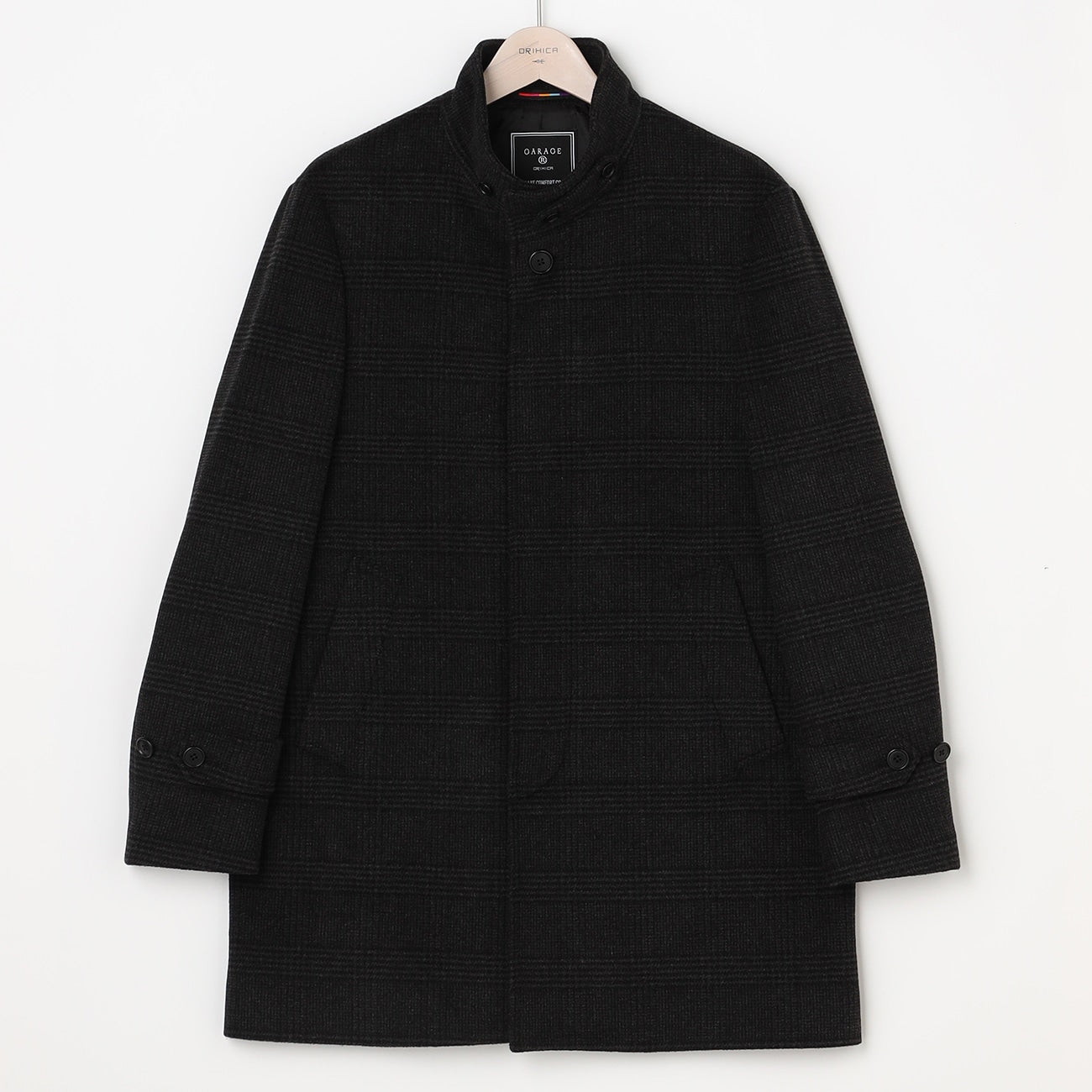 Business Casual Check Stand Collar Coat - Gray_13