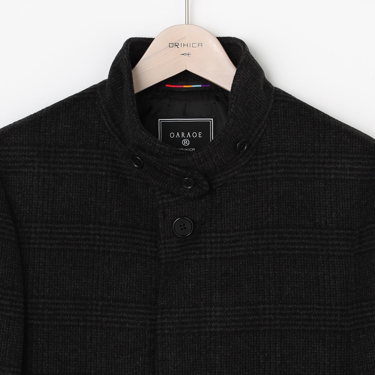 Business Casual Check Stand Collar Coat - Gray_15