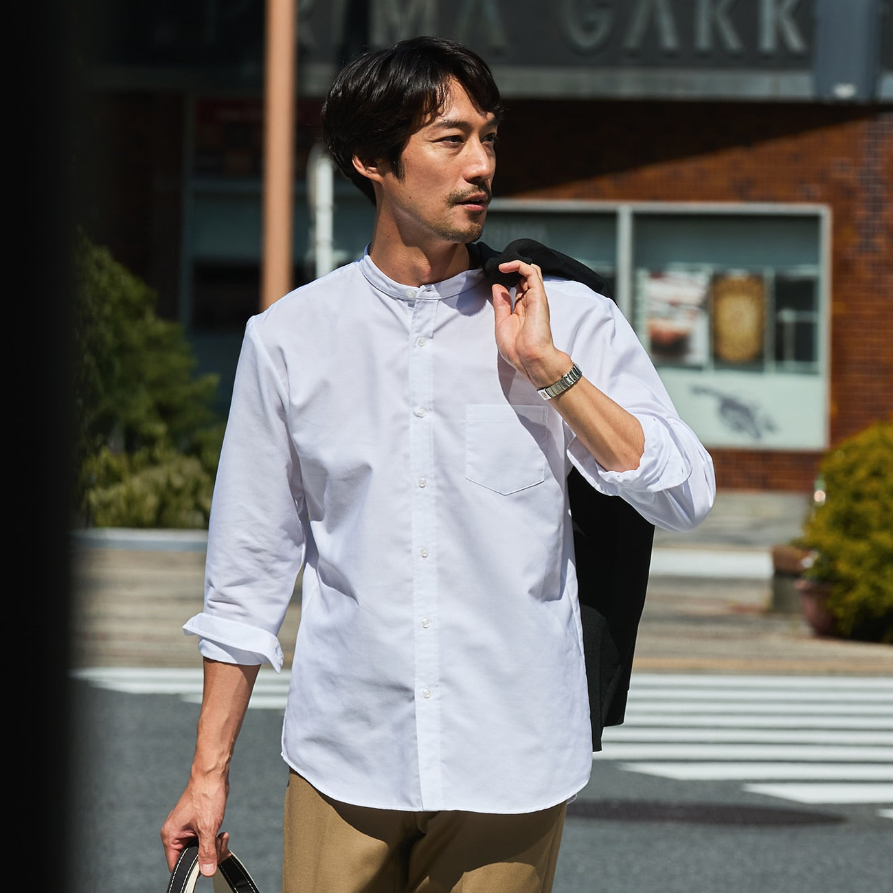 商務休閒帶領牛津襯衫 - 白色_07