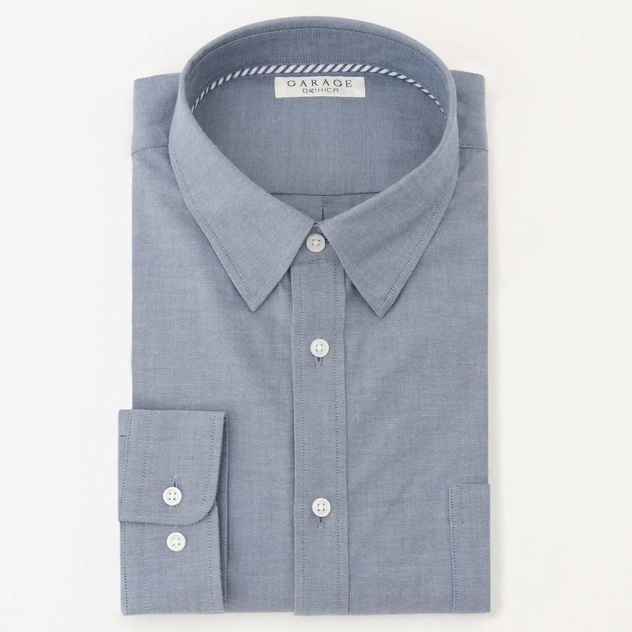 Business Casual Cotton Snap-Down Chambray Shirt - Blue_12