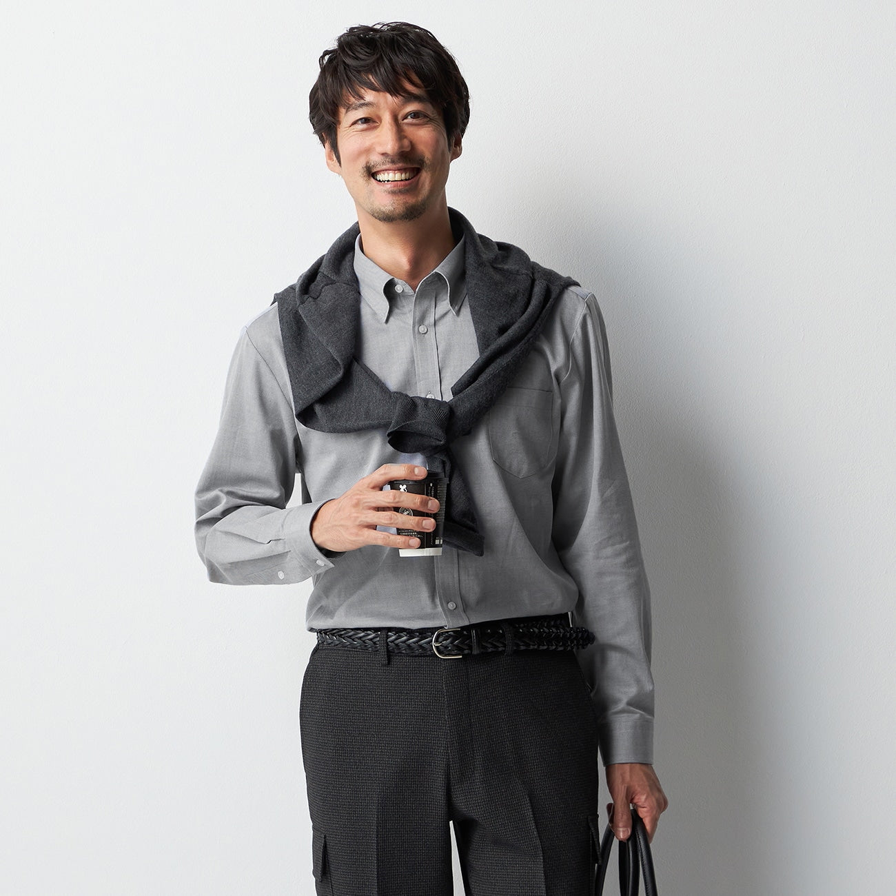 Business Casual Cotton Snap-Down Twill Shirt - Gray_09