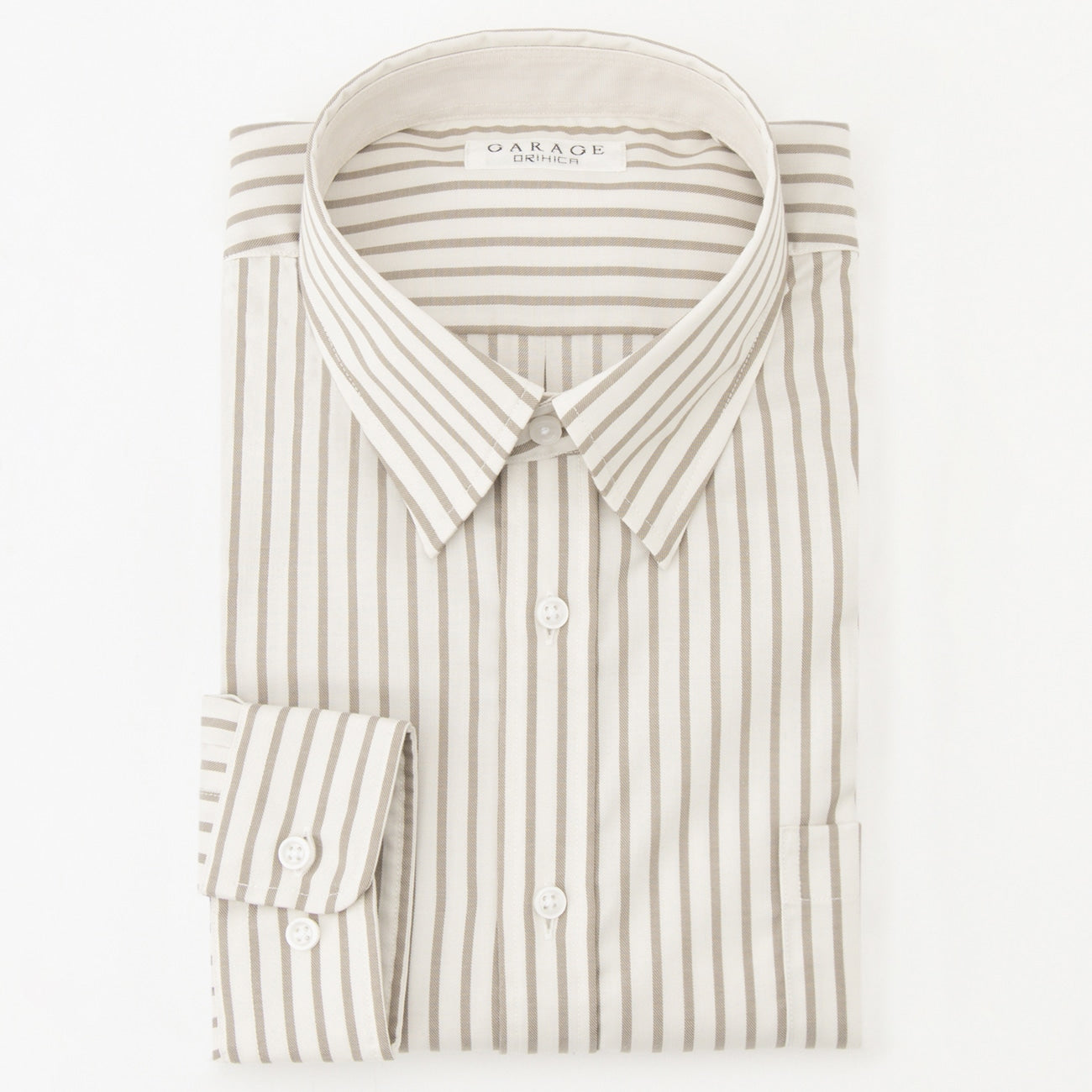 Business Casual Cotton Snap-Down Stripe Shirt - Beige_08