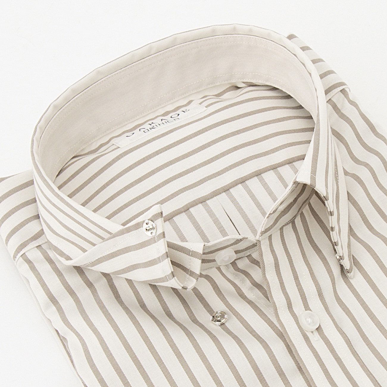 Business Casual Cotton Snap-Down Stripe Shirt - Beige_09
