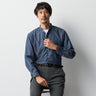 Business Casual Cotton Band Collar Denim Shirt - Navy_09