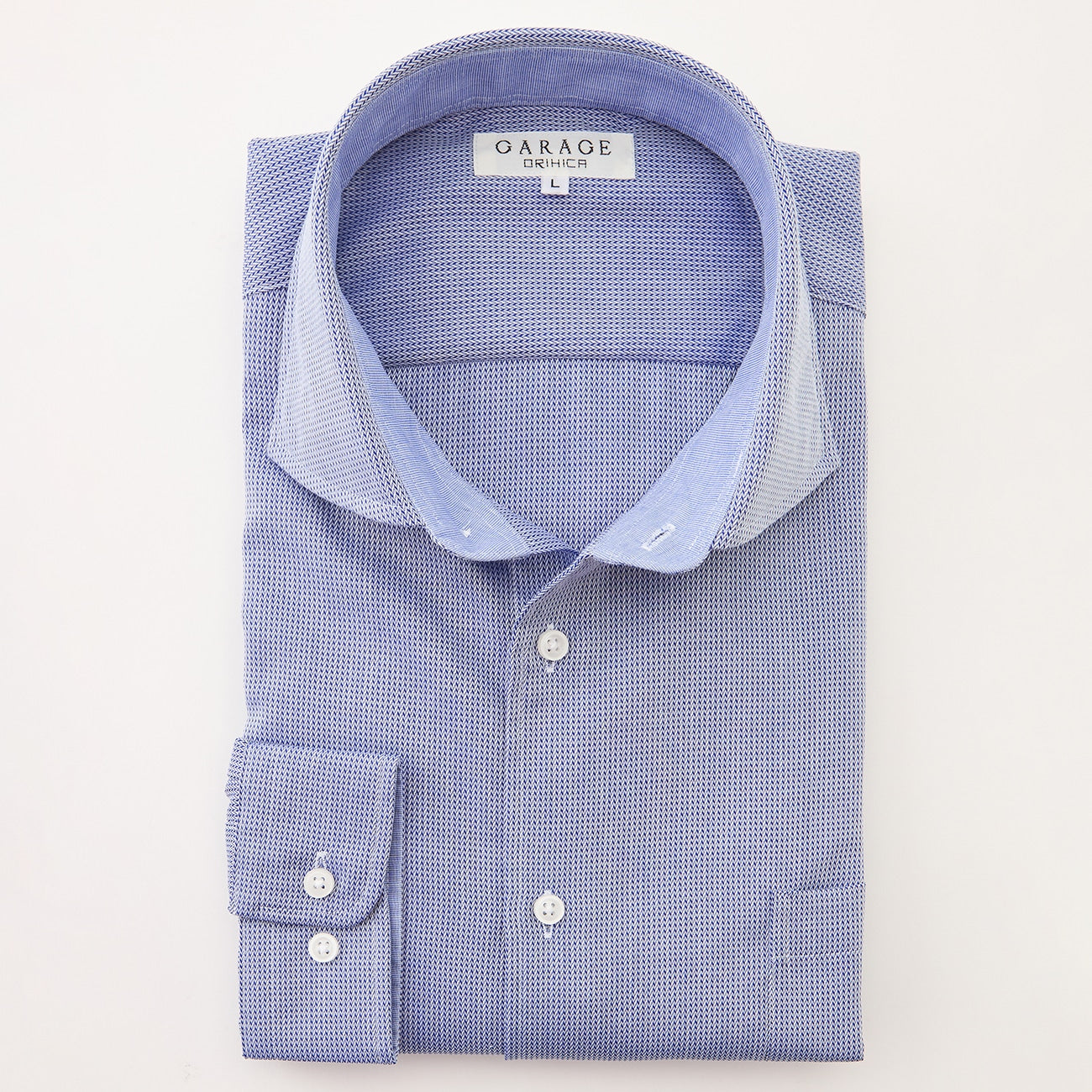 Houndstooth Spread Collar Shirt - Blue_13