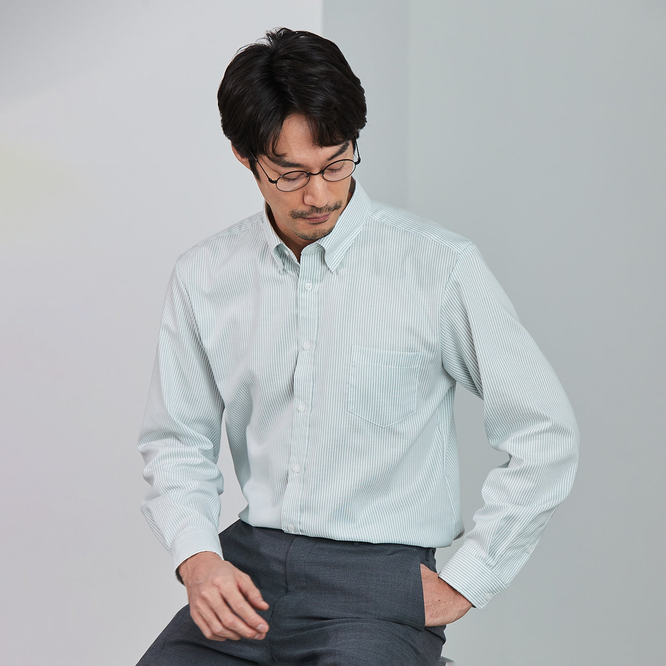 Oxford Stripe Snap-down Shirt - Mint_14