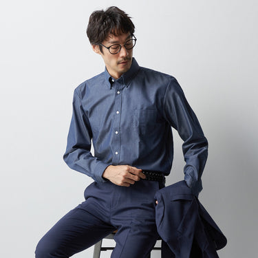 Denim-like Snap-down Shirt - Navy_10