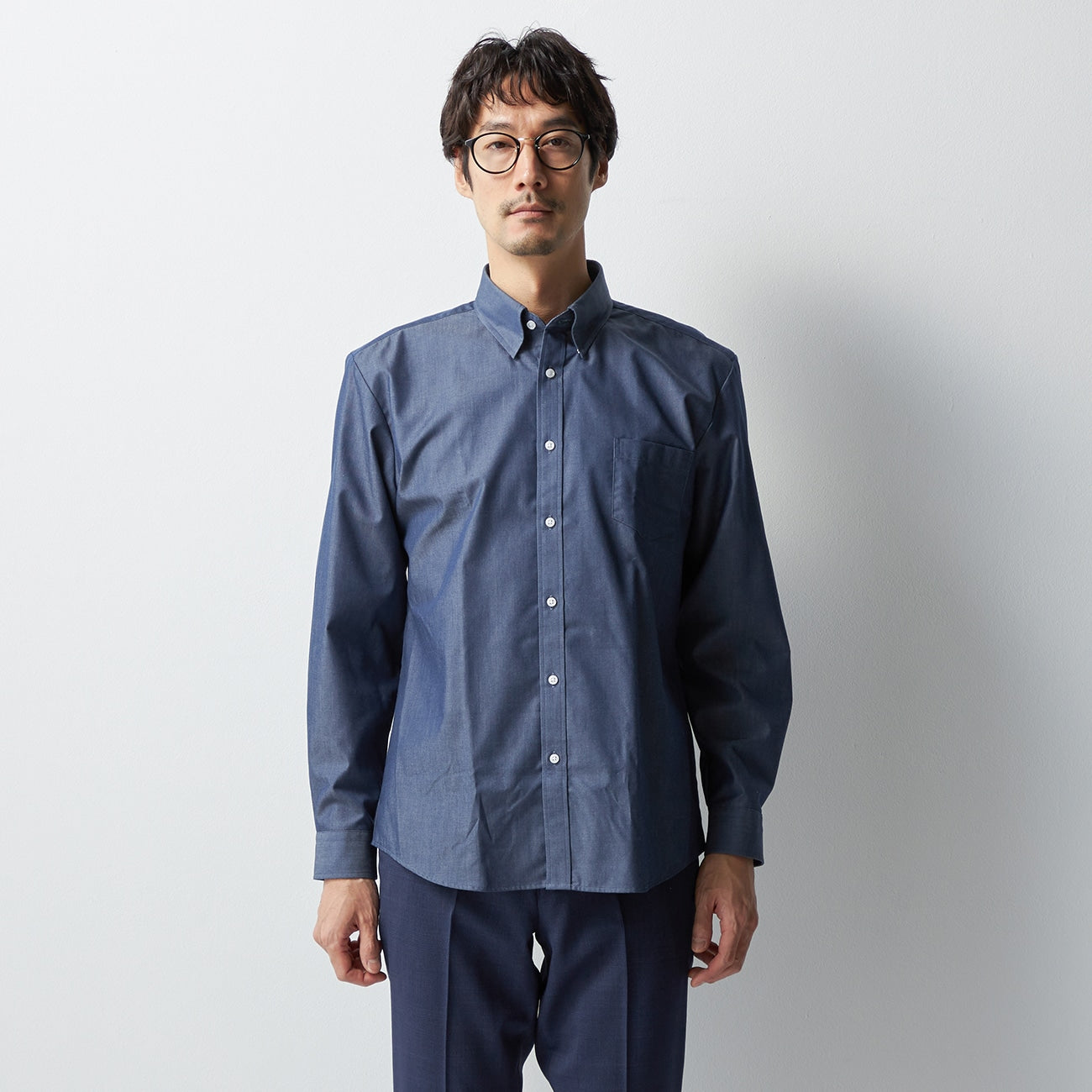 Denim-like Snap-down Shirt - Navy_11