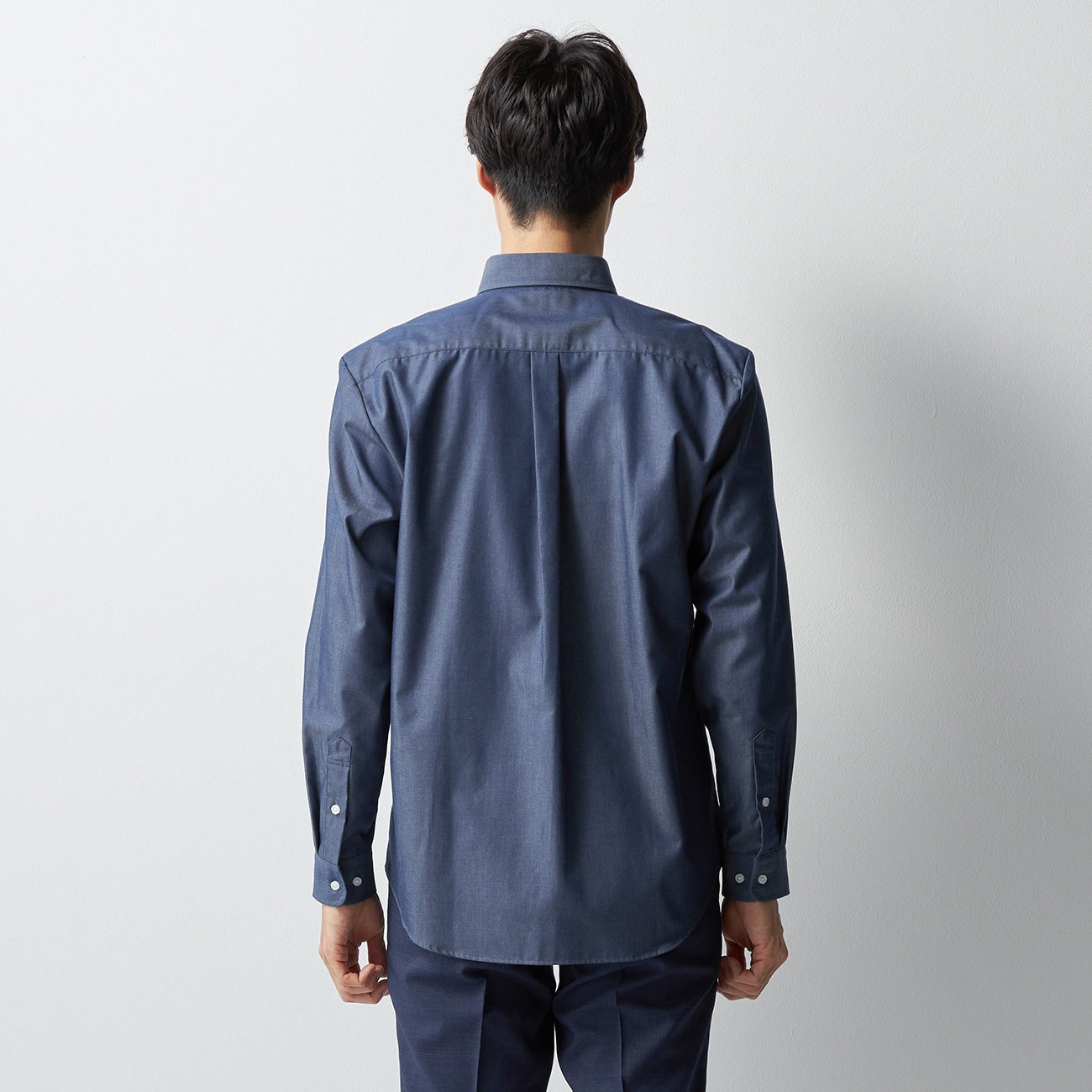 Denim-like Snap-down Shirt - Navy_12