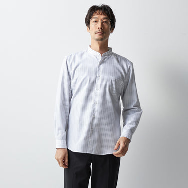 Stripe Band Collar Shirt - White_10