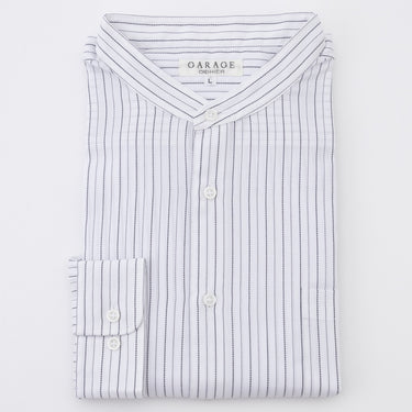 Stripe Band Collar Shirt - White_12