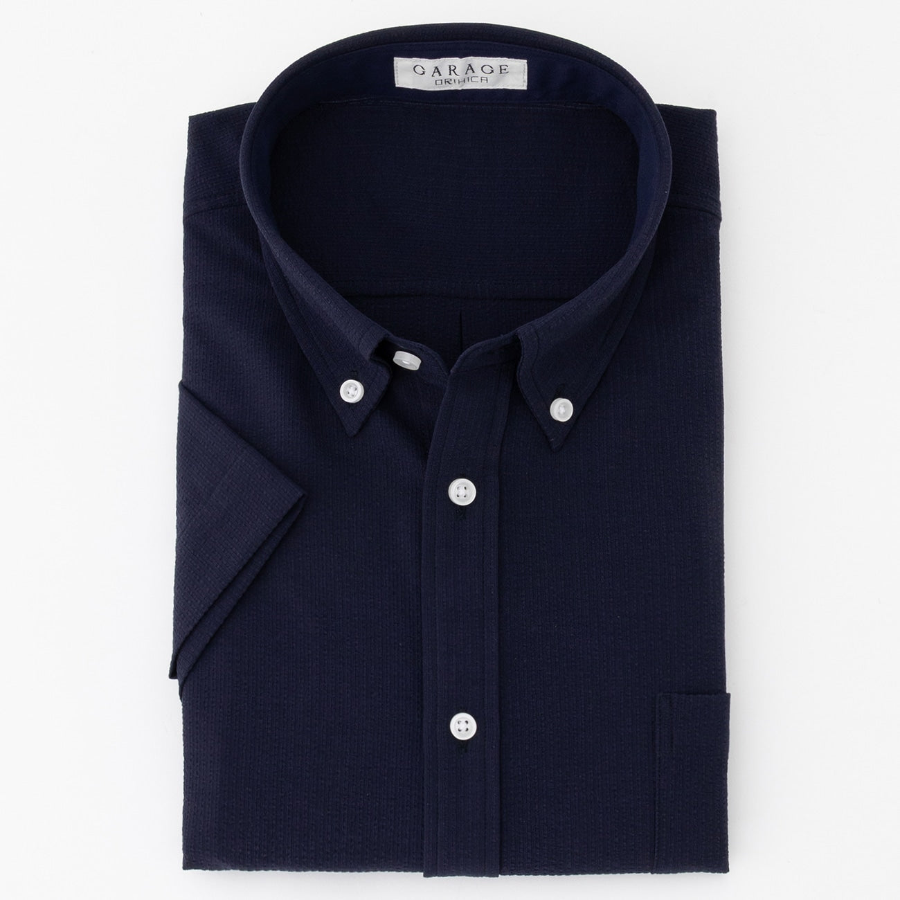 Business Casual Seersucker Button-down Short Sleeve Shirt - Navy_09