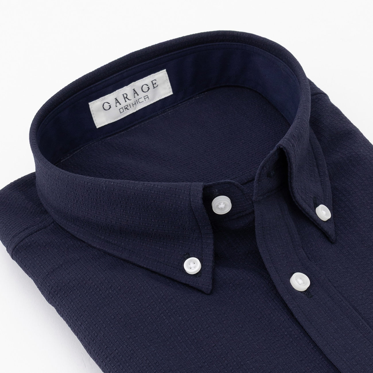Business Casual Seersucker Button-down Short Sleeve Shirt - Navy_10