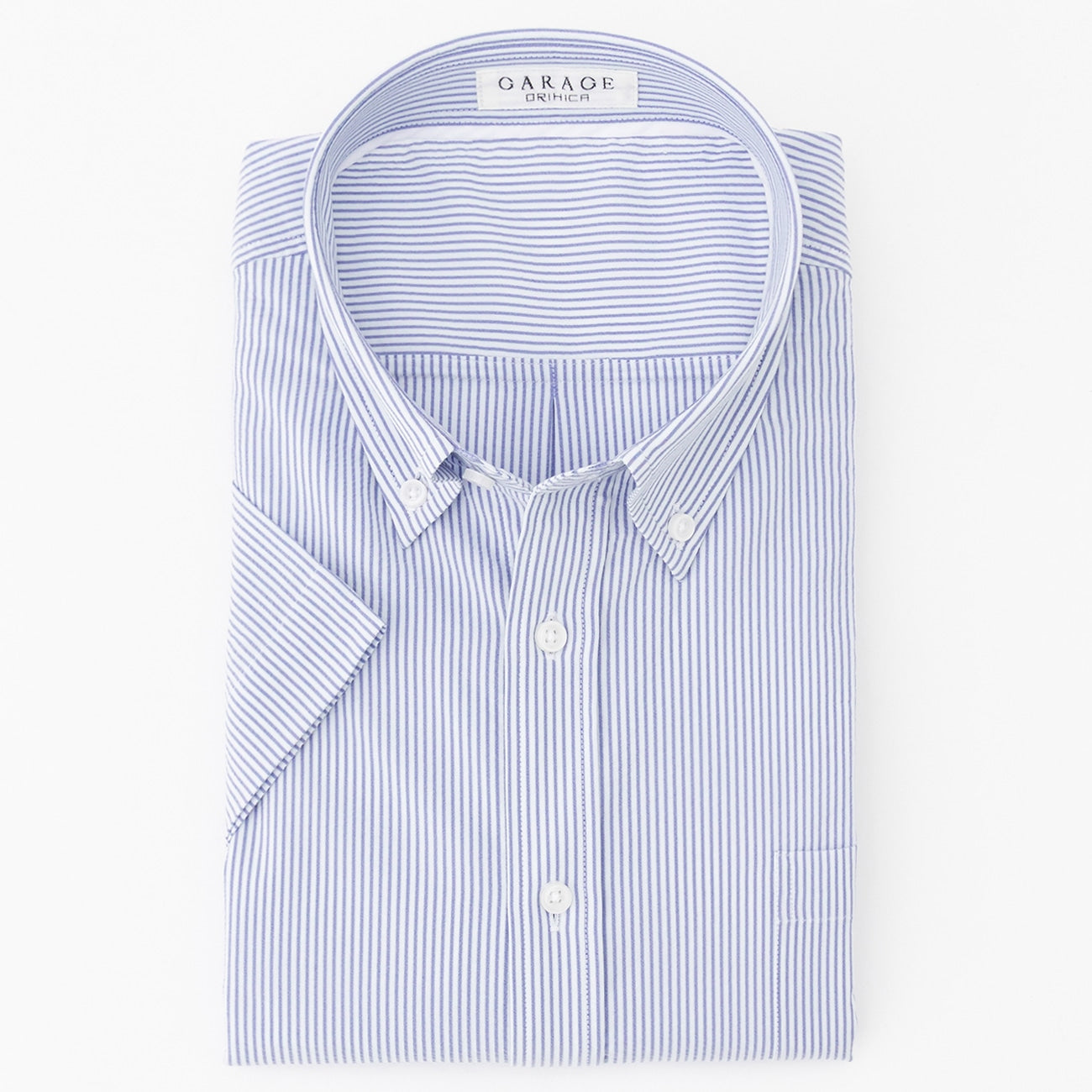 Business Casual Seersucker Button-down Short Sleeve Stripe Shirt - Navy_09