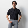 Business Casual Seersucker Band Collar Short Sleeve Shirt - Black_08