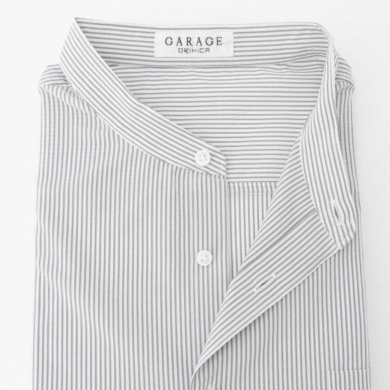 Business Casual Seersucker Band Collar Short Sleeve Stripe Shirt - Gray_09