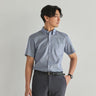 Business Casual Houndtooth Button-down Short Sleeve Shirt - Navy_08