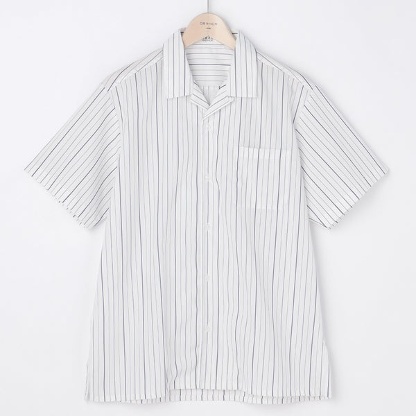 Business Casual Open Collar Stripe Short Sleeve Shirt - White