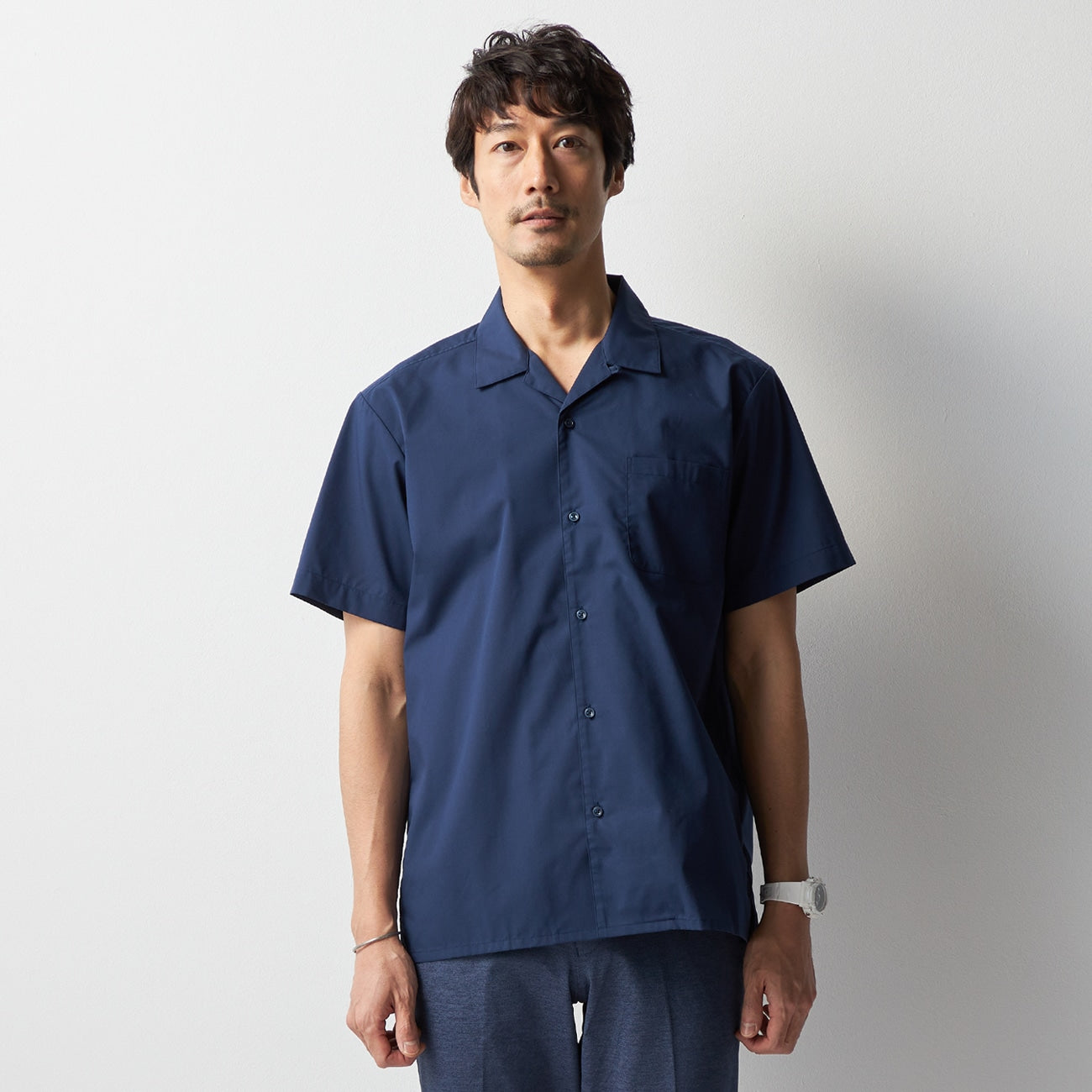 商務休閒開領Short 袖襯衫 -深藍_14