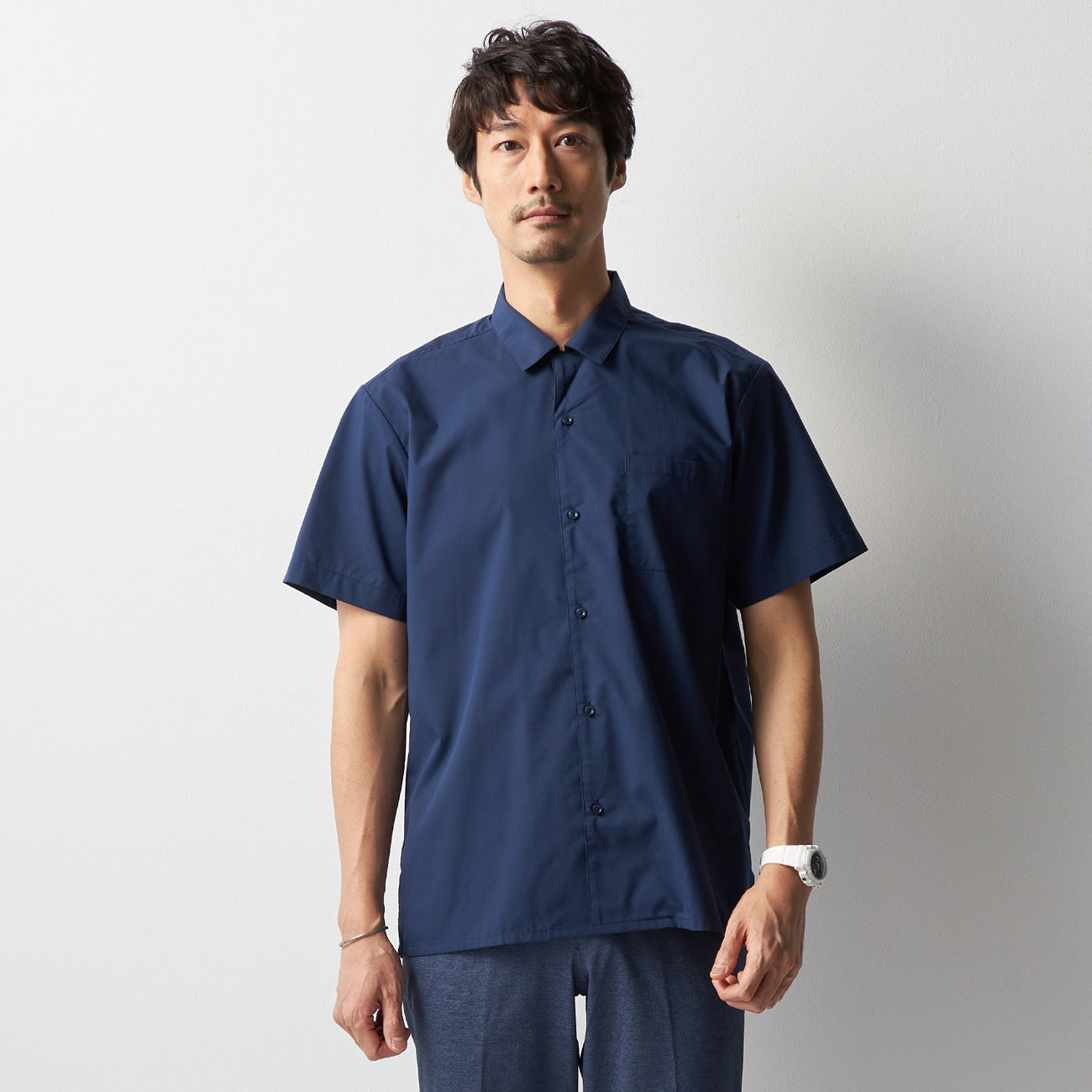 商務休閒開領Short 袖襯衫 -深藍_16