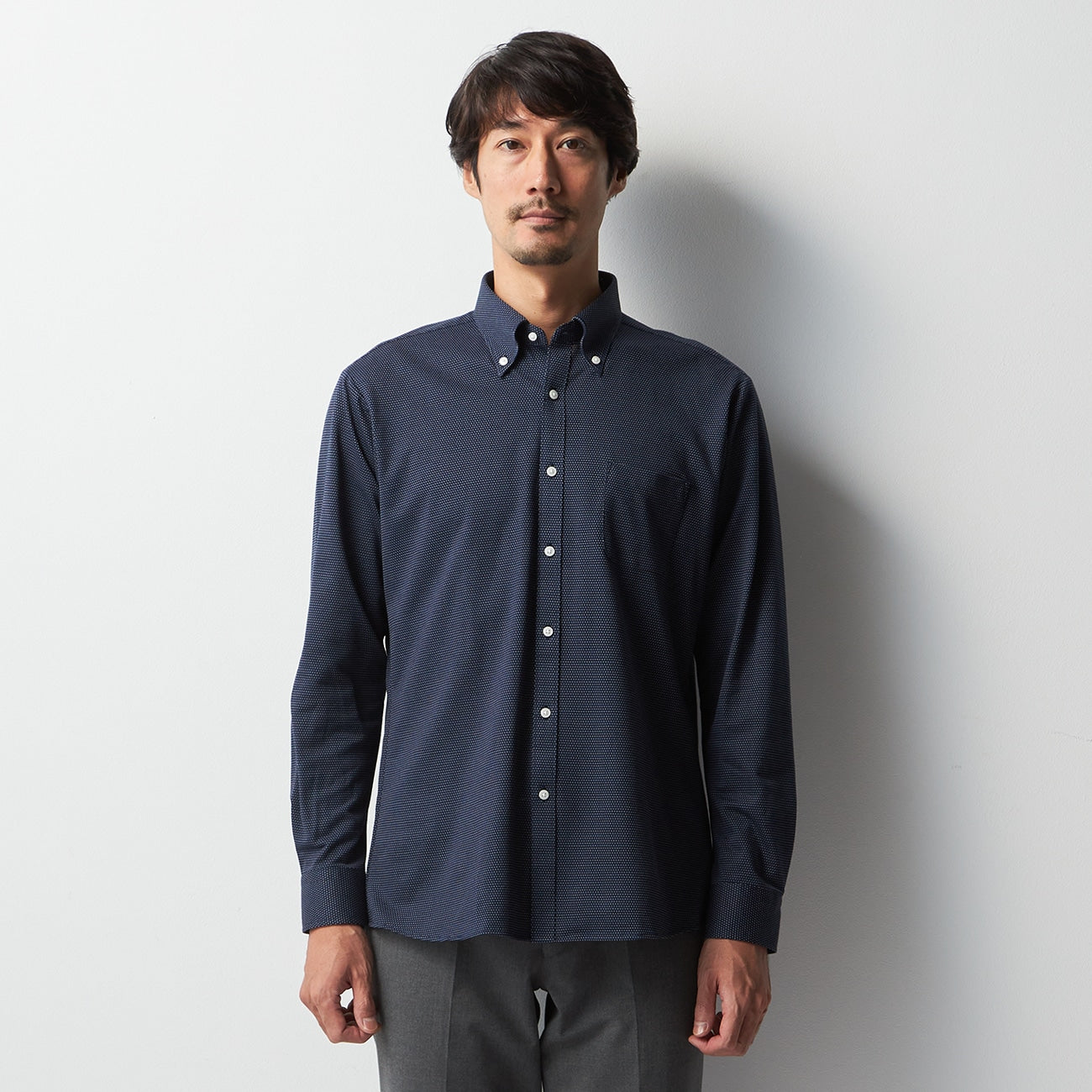 鈕扣前襬 Polo 襯衫 -深藍