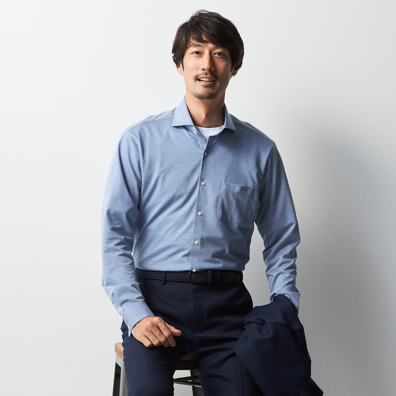 鈕扣前開襟領馬球襯衫 - 深藍_11