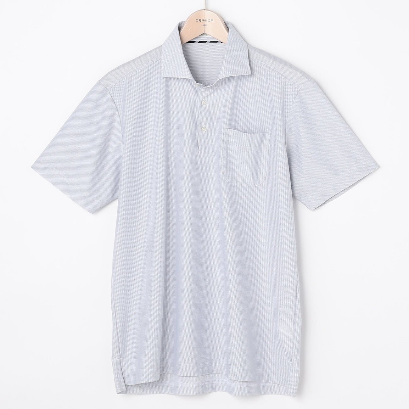 菱形编织宽领 Polo 衫 -深蓝