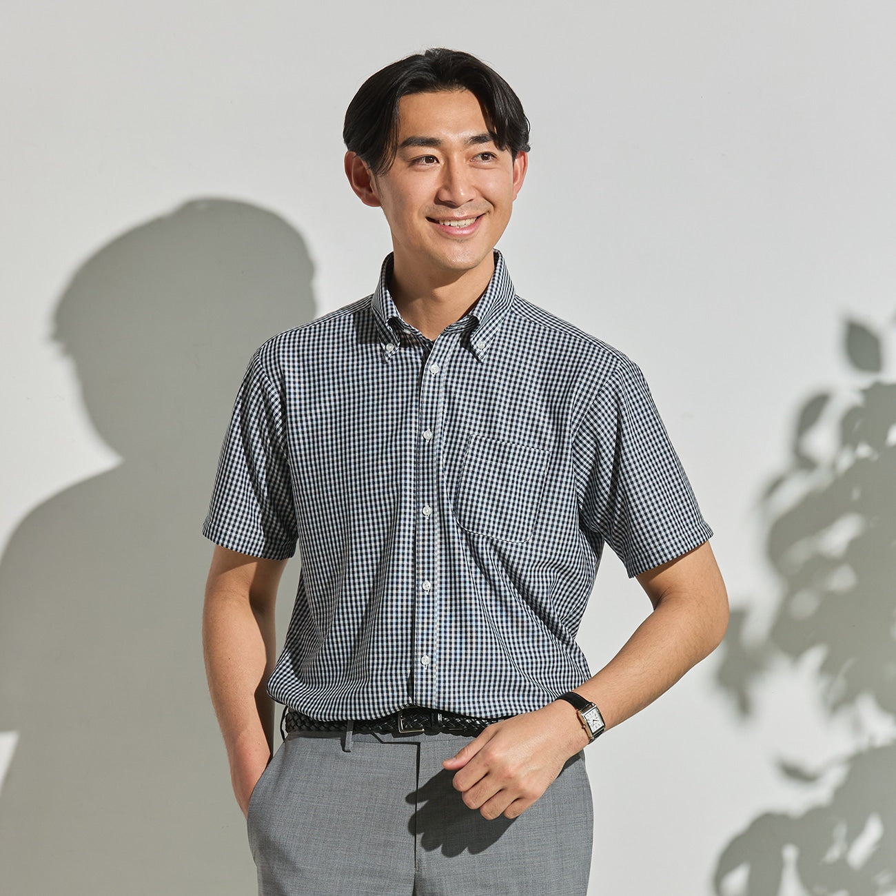 格子纽扣前襟 Polo 衫 -深蓝