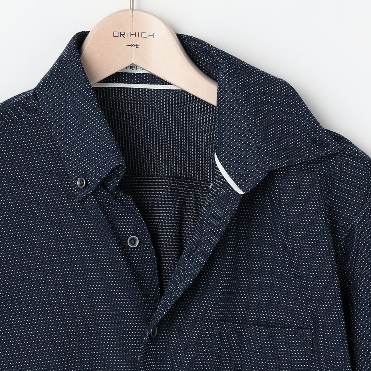 Sashiko 纽扣前襟 Skipper Polo 衫 -深蓝