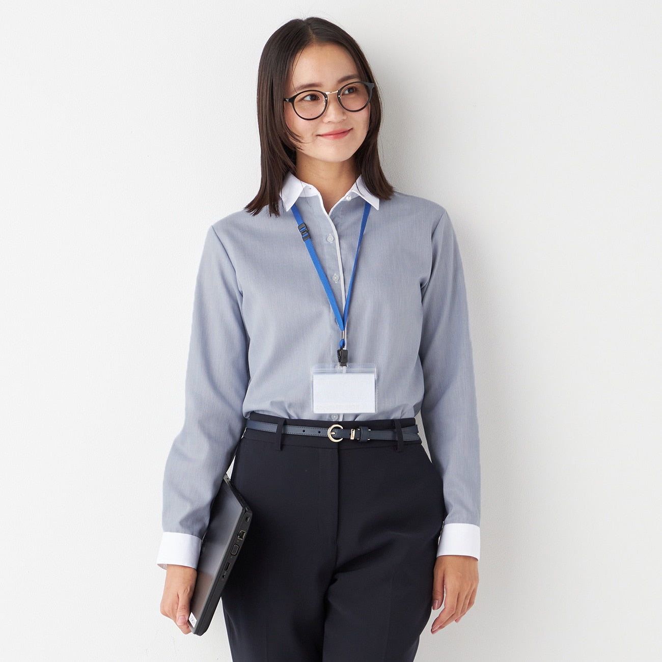 Women's Non-Iron Cotton Point Contrast Collar Shirt - Navy_10