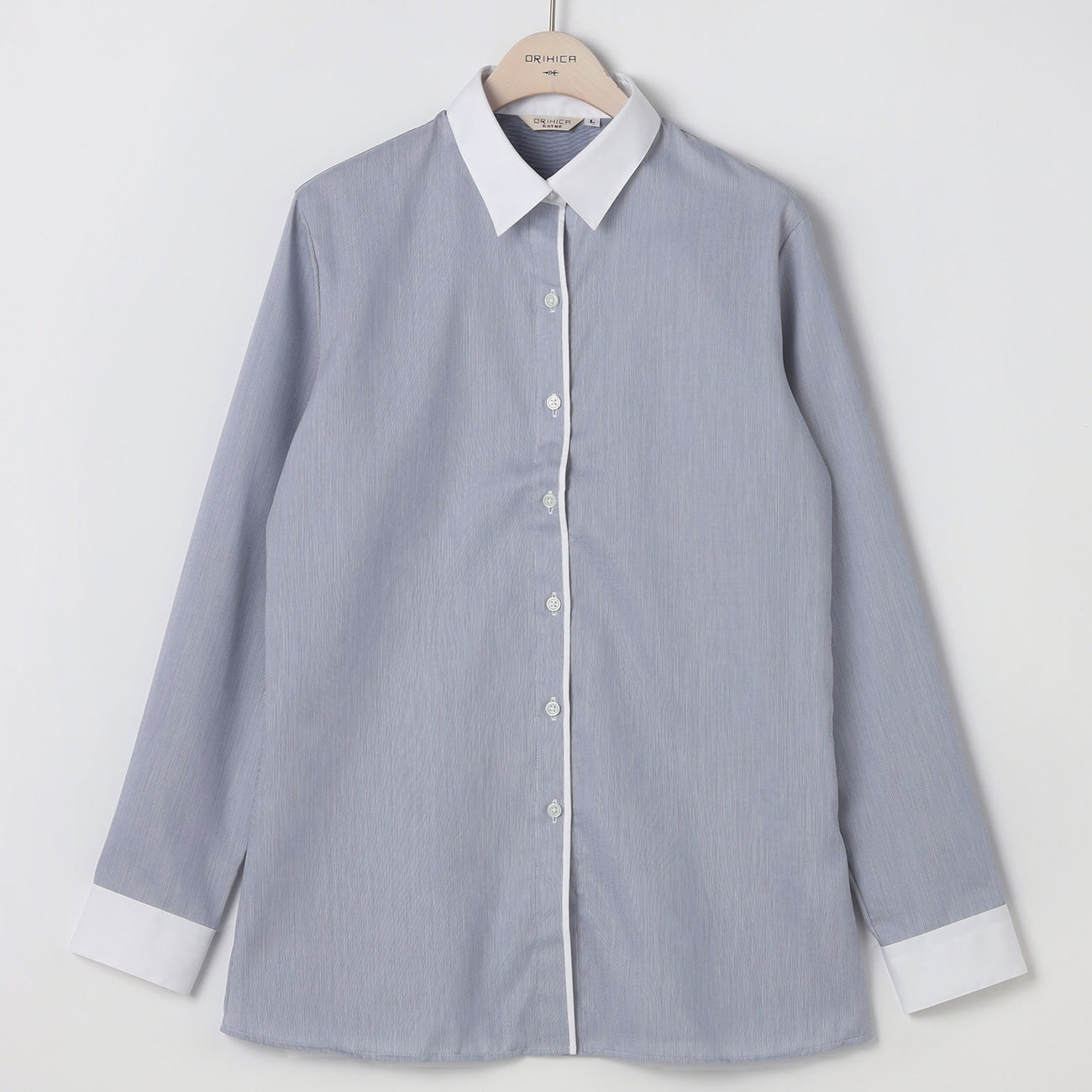 Women's Non-Iron Cotton Point Contrast Collar Shirt - Navy_11