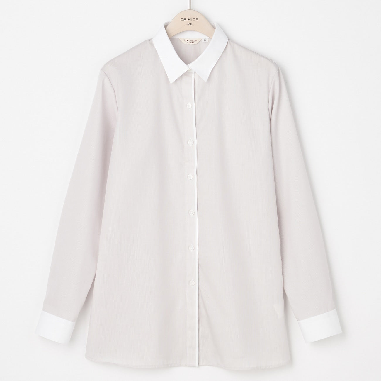 Women's Non-Iron Cotton Point Contrast Collar Shirt - Beige_11