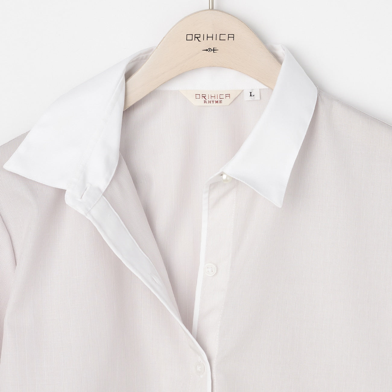 Women's Non-Iron Cotton Point Contrast Collar Shirt - Beige_13