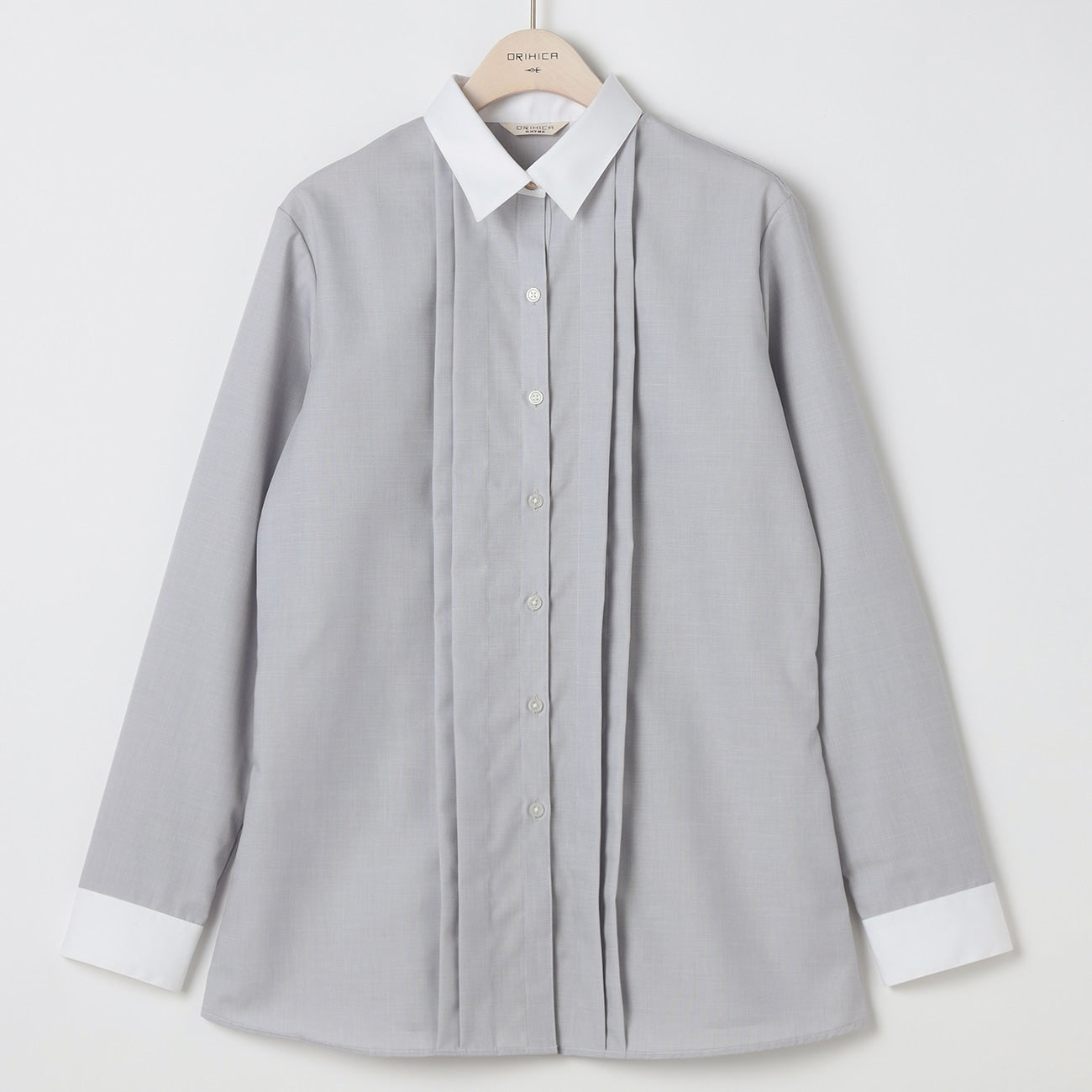Women's Non-Iron Cotton Tucked Contrast Collar Shirt - Gray_11