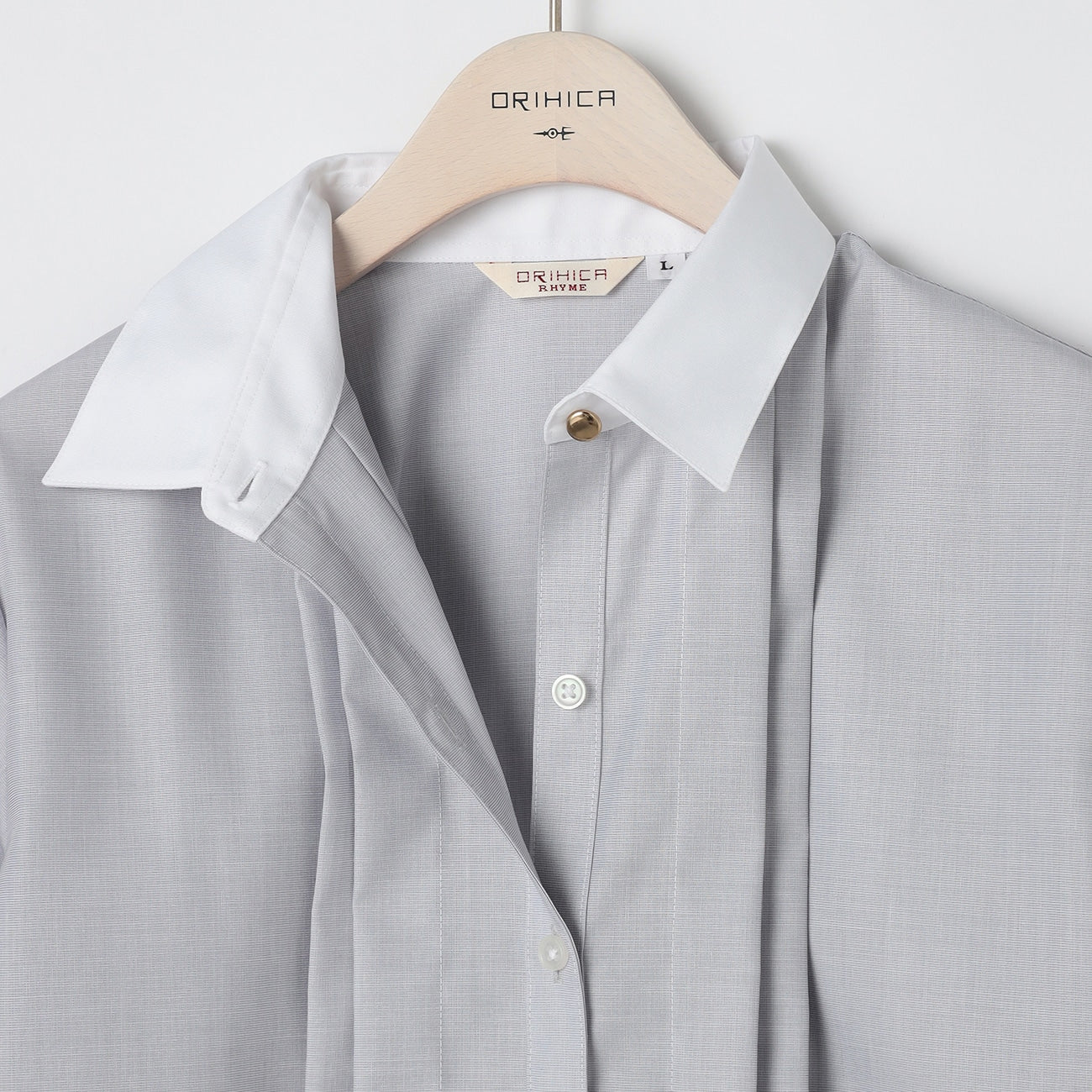 Women's Non-Iron Cotton Tucked Contrast Collar Shirt - Gray_13