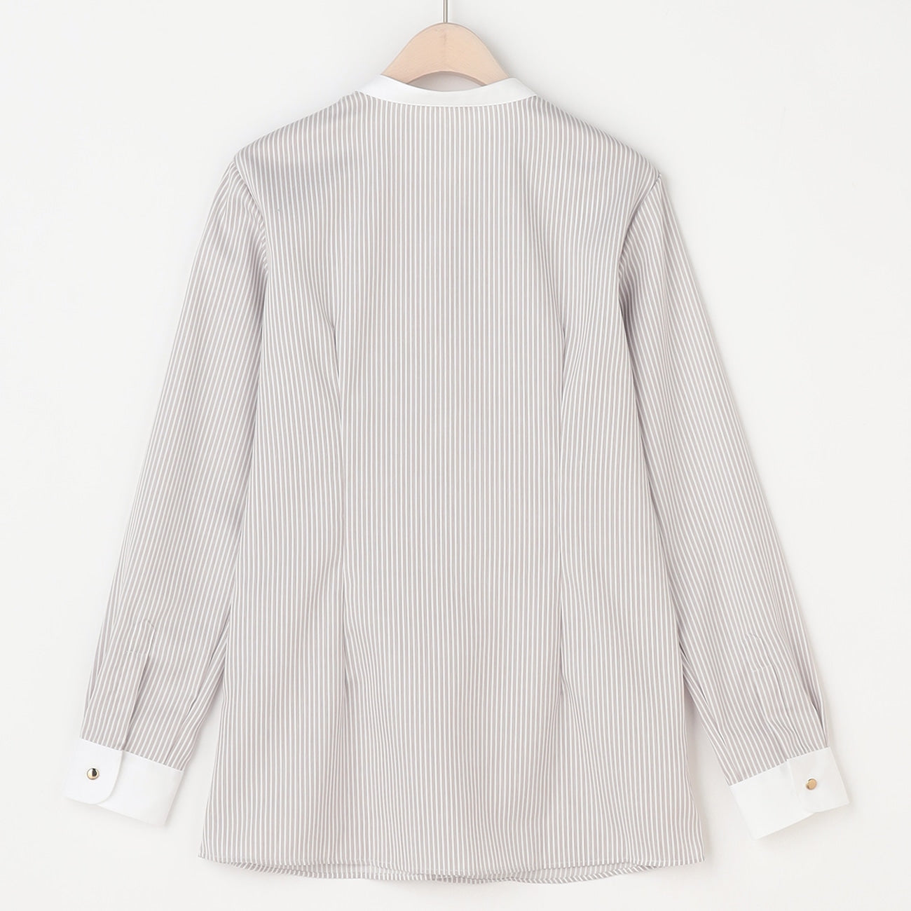 Women's Non-Iron Cotton Band Collar Shirt - Beige_14