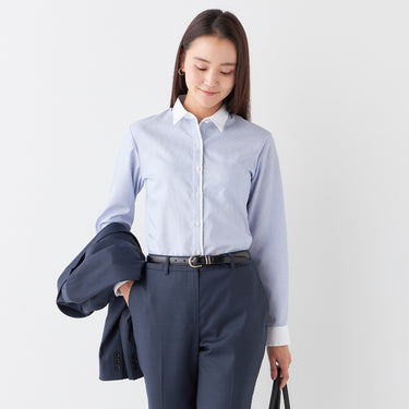 Non-iron Cotton Contrast Collar Shirt - Blue_11