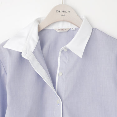 Non-iron Cotton Contrast Collar Shirt - Blue_14