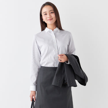 Non-iron Cotton Stripe Contrast Collar Shirt - Gray_11